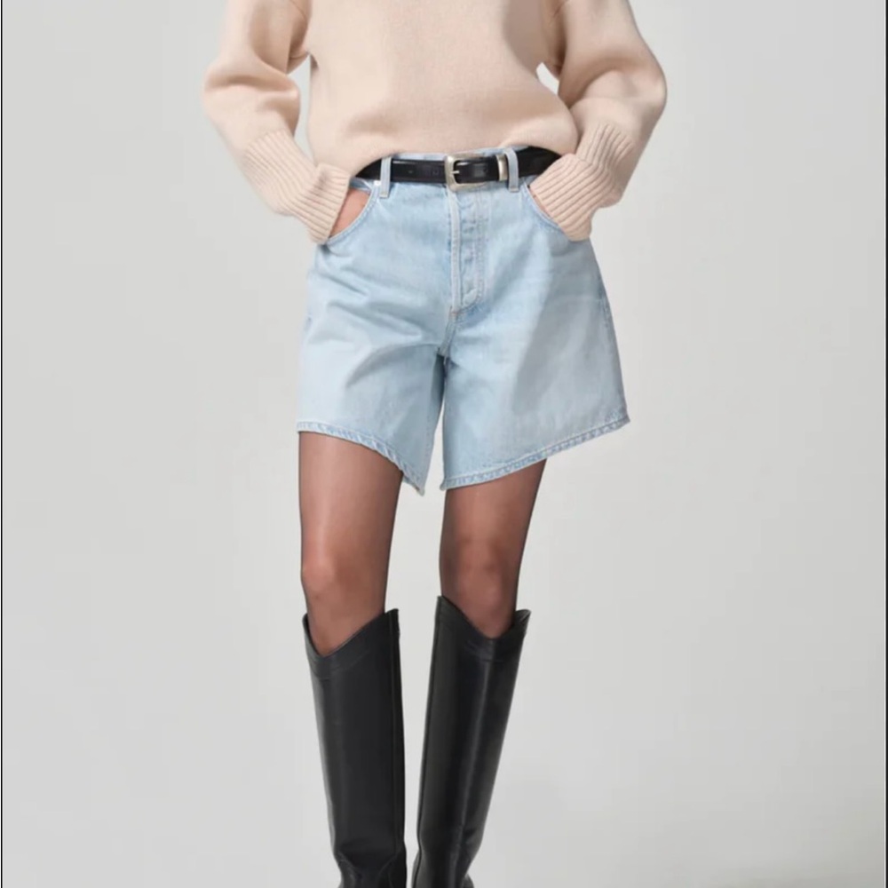Citizen of Humanity Light Wash Denim High-Rise Gaucho Shorts